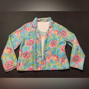 Parsley Sage Jacket Top Womens M Green Blue Abstract Artsy Art To Wear Lagenlook